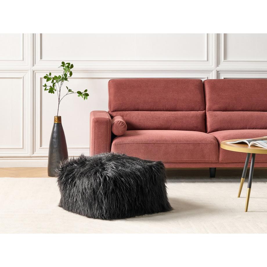 Beliani Pouf en Fourrure synthétique Boho MUKKI  