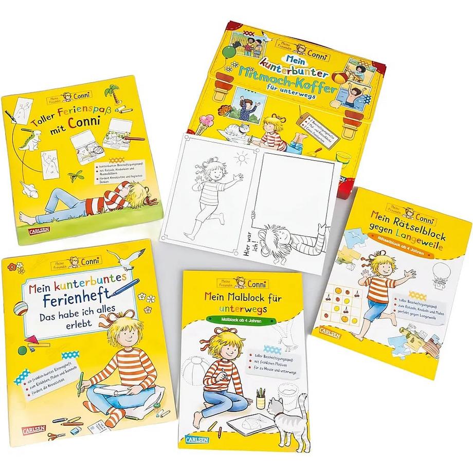 Conni Gelbe Reihe (Beschäftigungsbuch): Mein kunterbunter Mitmach-Koffer für unterwegs (Buch-Set für die Ferienzeit) Sörensen, Hanna; Velte, Uli (Illustrationen) Couverture rigide 