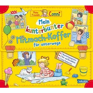 Conni Gelbe Reihe (Beschäftigungsbuch): Mein kunterbunter Mitmach-Koffer für unterwegs (Buch-Set für die Ferienzeit) Sörensen, Hanna; Velte, Uli (Illustrationen) Gebundene Ausgabe 