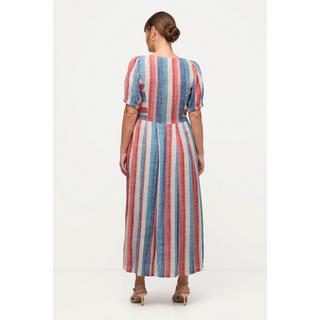 Ulla Popken  Robe midi, lin mélangé, poches, col rond, manches bouffantes 