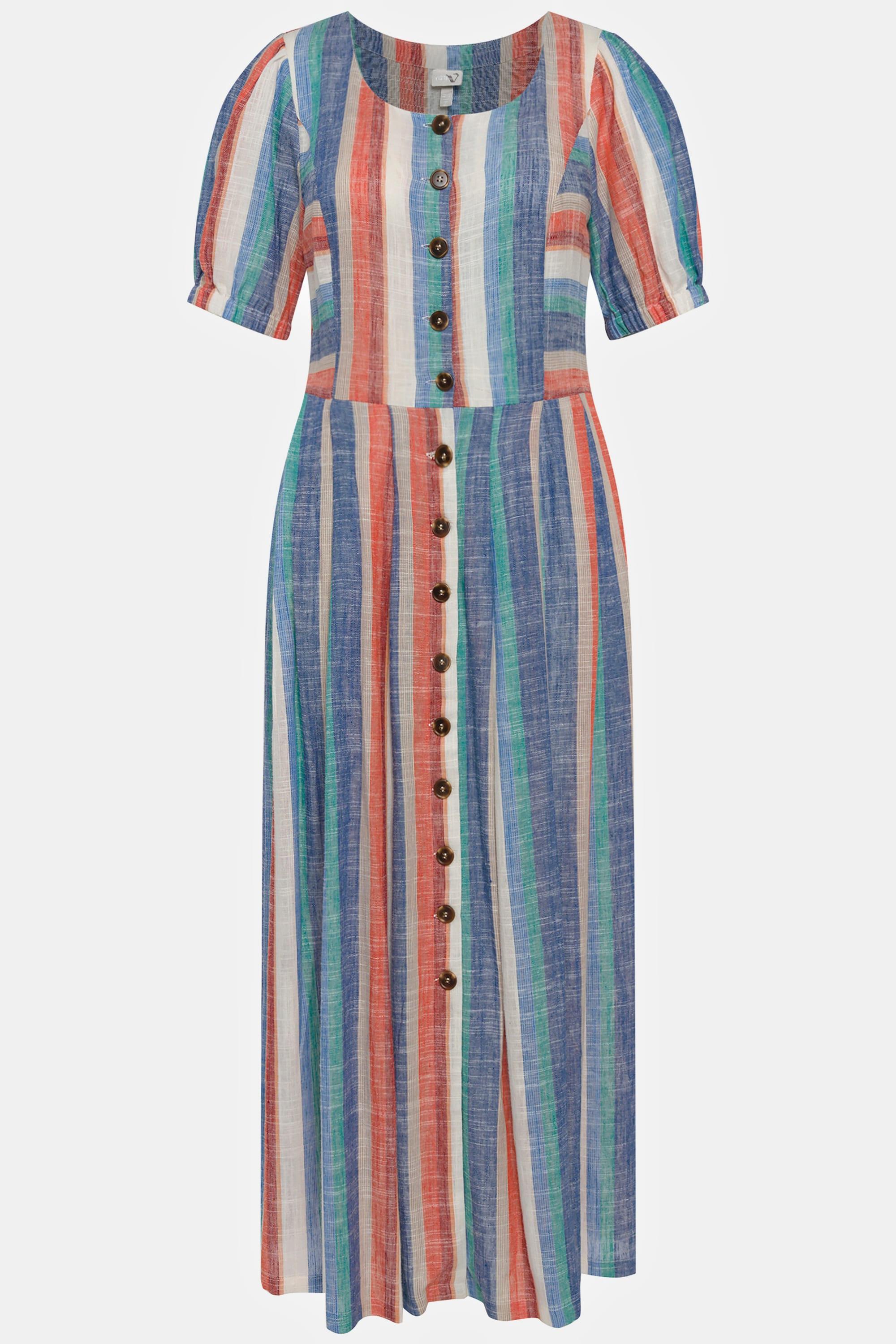 Ulla Popken Robe Midi Lin Mélangé Poches Col Rond Manches Bouffantes  