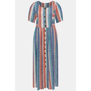 Ulla Popken Robe Midi Lin Mélangé Poches Col Rond Manches Bouffantes  