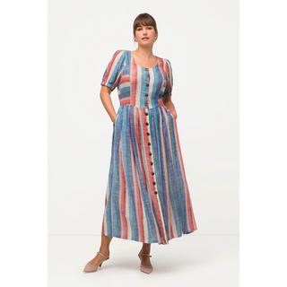 Ulla Popken Robe Midi Lin Mélangé Poches Col Rond Manches Bouffantes  