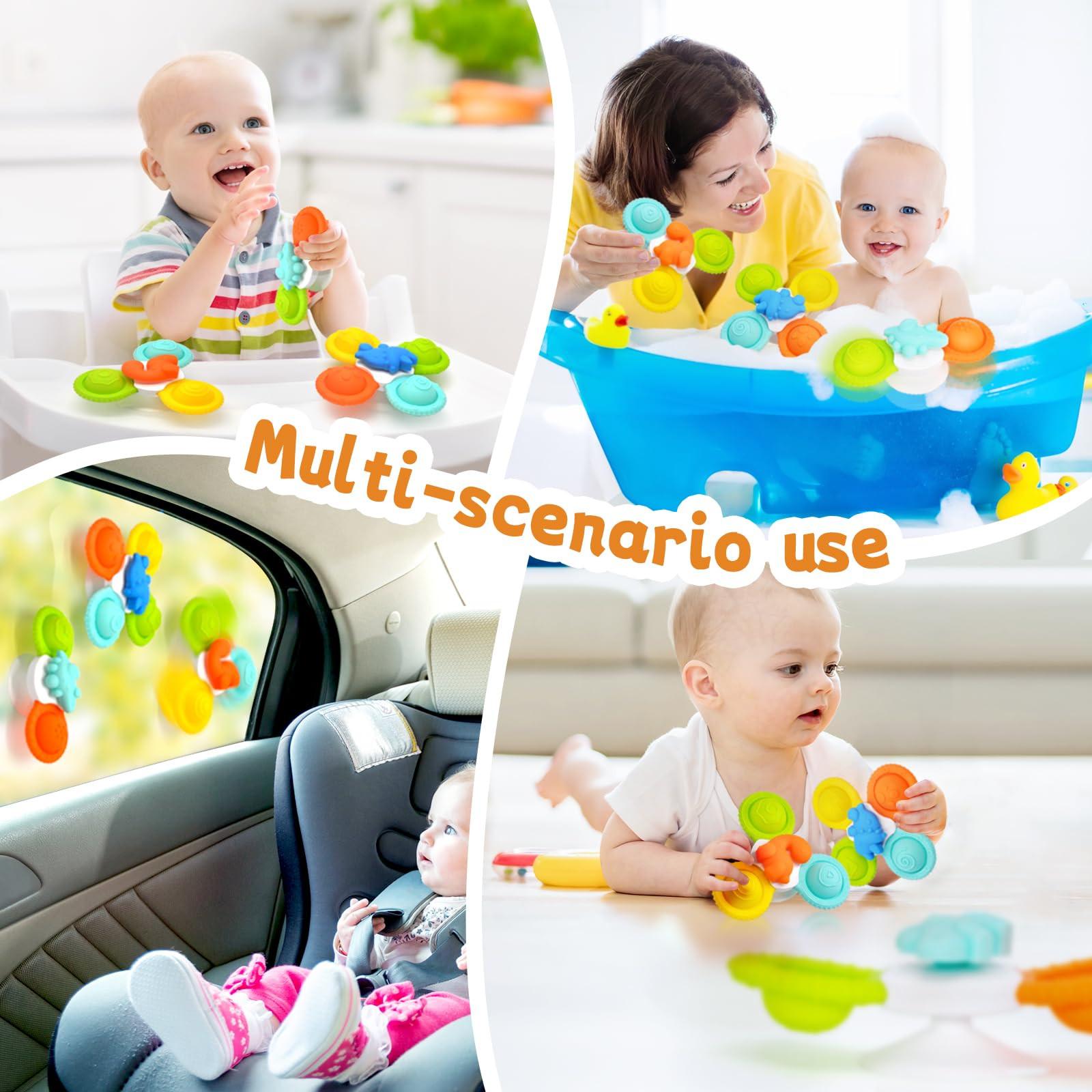 Activity-board  Saugnapf Spielzeug Baby, 3 Stück Silikon Baby Badespielzeug mitierendem Saugnapf, Fidget Spinner Sensorik Spielzeug 