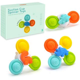 Activity-board  Jouet à ventouse pour bébé, jouet de bain en silicone 3 pièces avec ventouse rotative, jouet sensoriel fidget spinner 