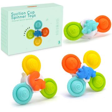 Jouet à ventouse pour bébé, jouet de bain en silicone 3 pièces avec ventouse rotative, jouet sensoriel fidget spinner