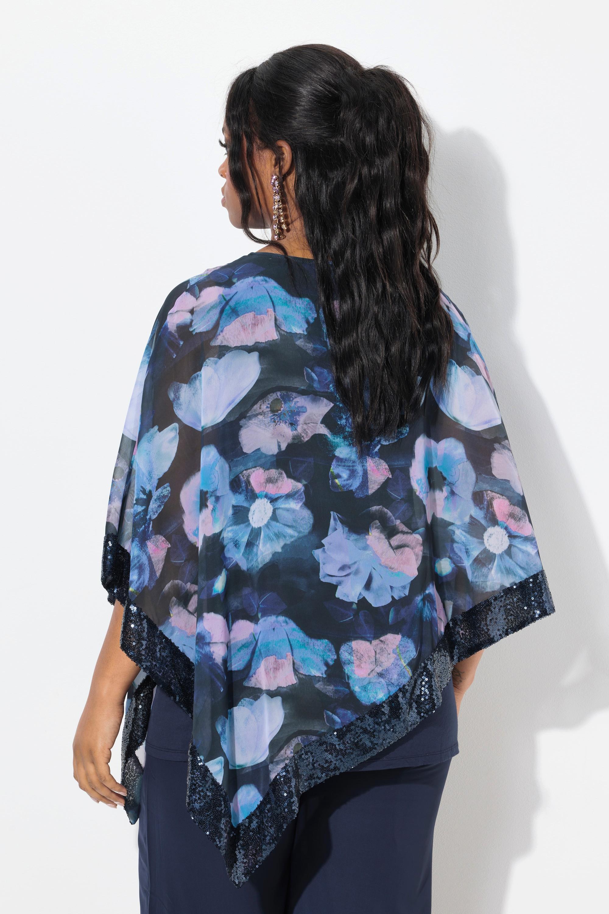 Ulla Popken Blusa Mantellina Chiffon Scollo Barca Maniche 3/4  