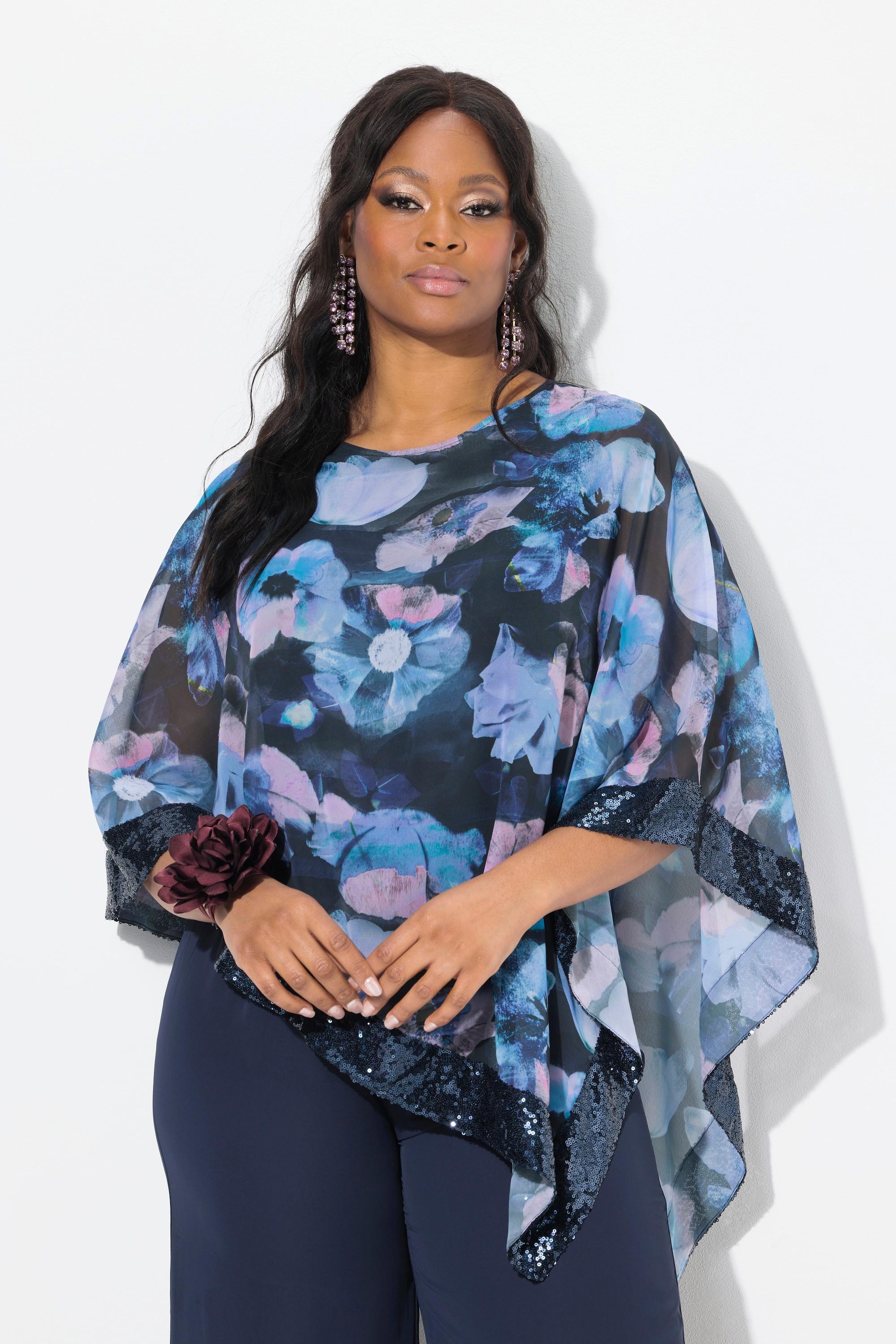 Ulla Popken Blusa Mantellina Chiffon Scollo Barca Maniche 3/4  