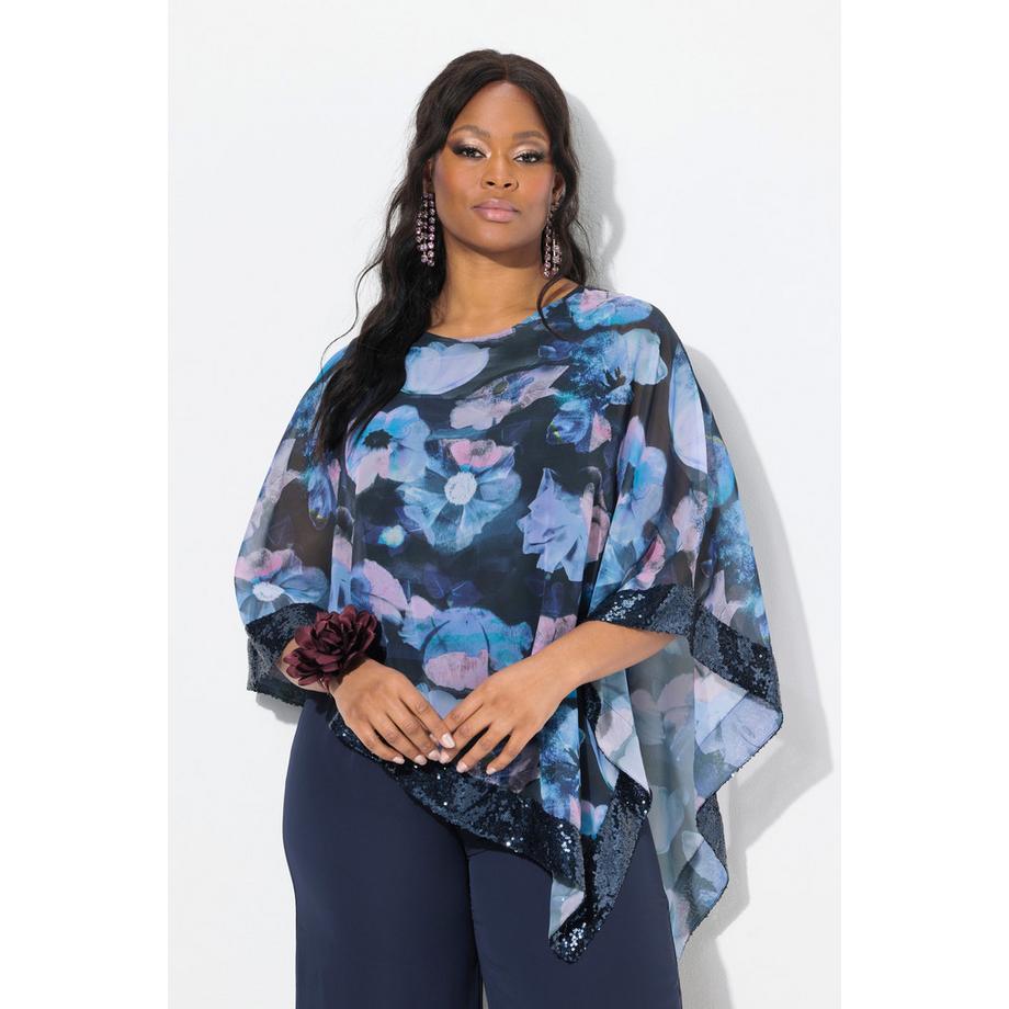 Ulla Popken Blouse Voile Mousseline Encolure Bateau Manches 3/4  