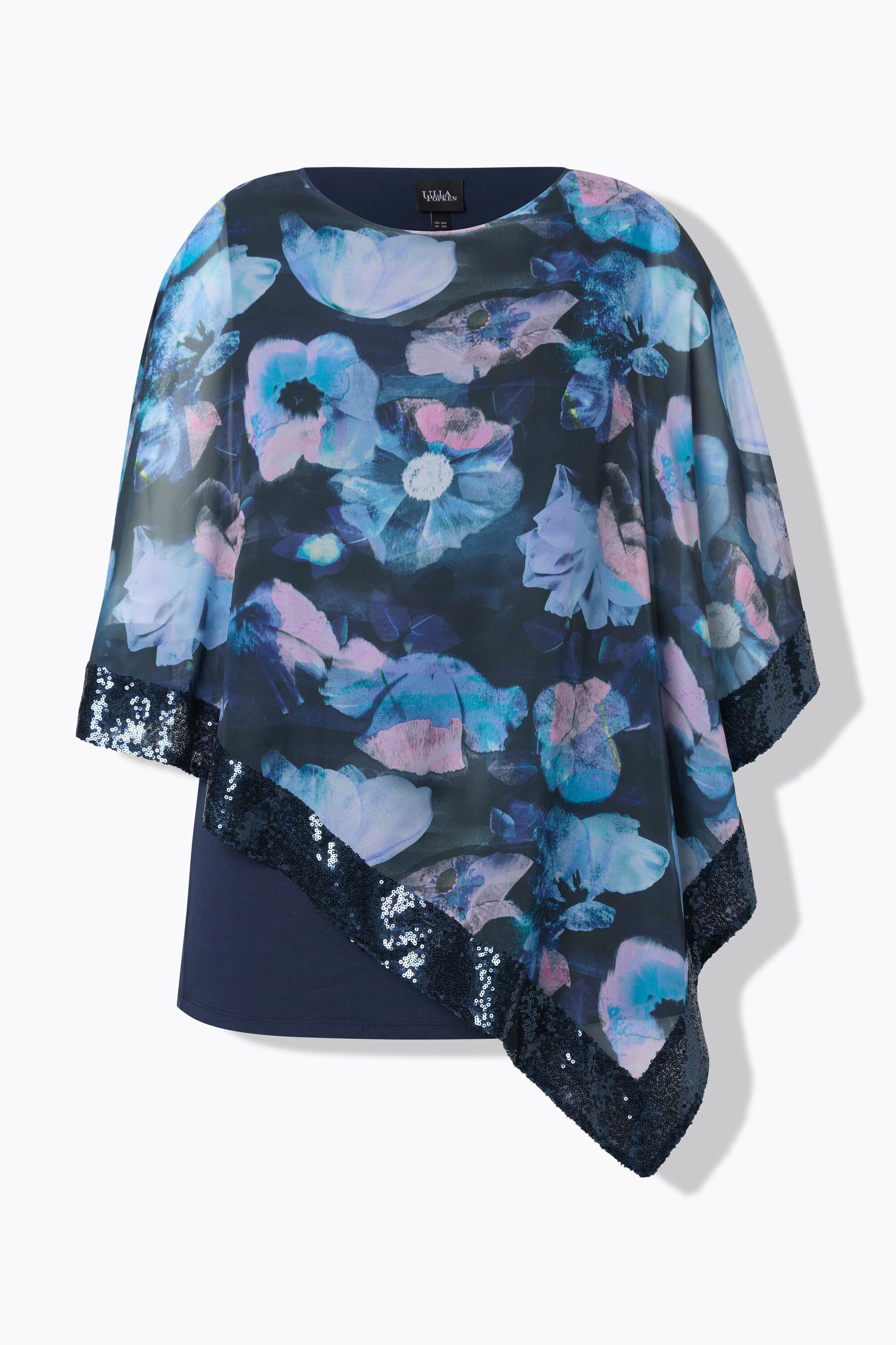 Ulla Popken Blusa Mantellina Chiffon Scollo Barca Maniche 3/4  