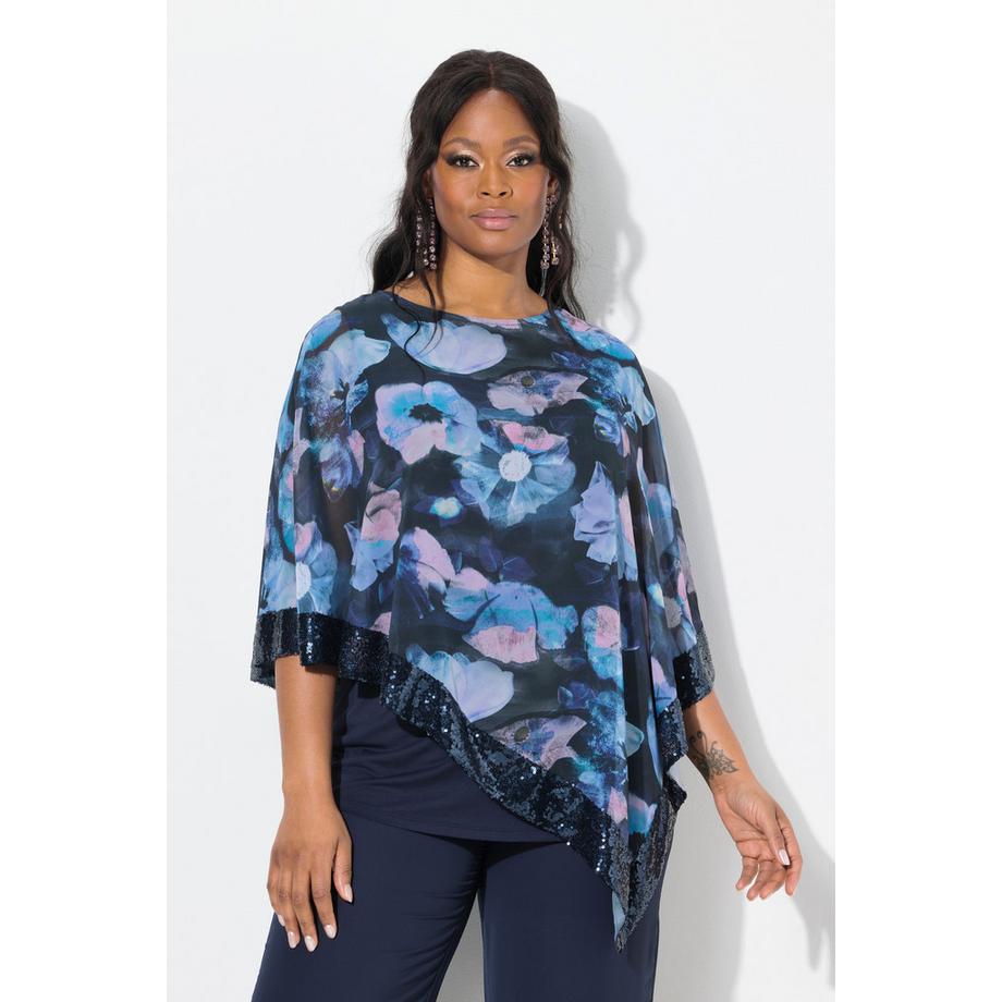 Ulla Popken Blouse Voile Mousseline Encolure Bateau Manches 3/4  