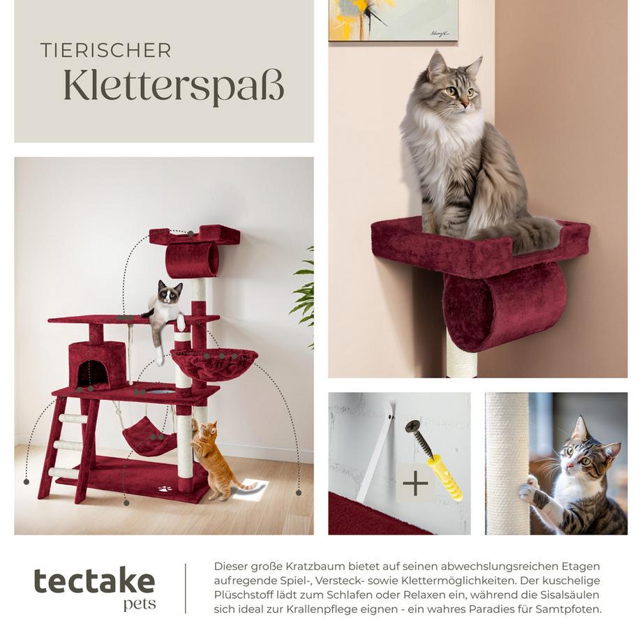 Tectake  Arbre à chat MARCEL 141 cm avec griffoir et plateforme d'escalade 