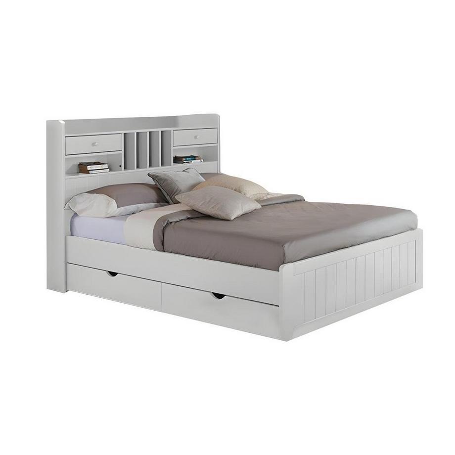 Vente-unique Letto con vani portaoggetti 140 x 190 cm Pino Bianco + Rete - MEDERICK  