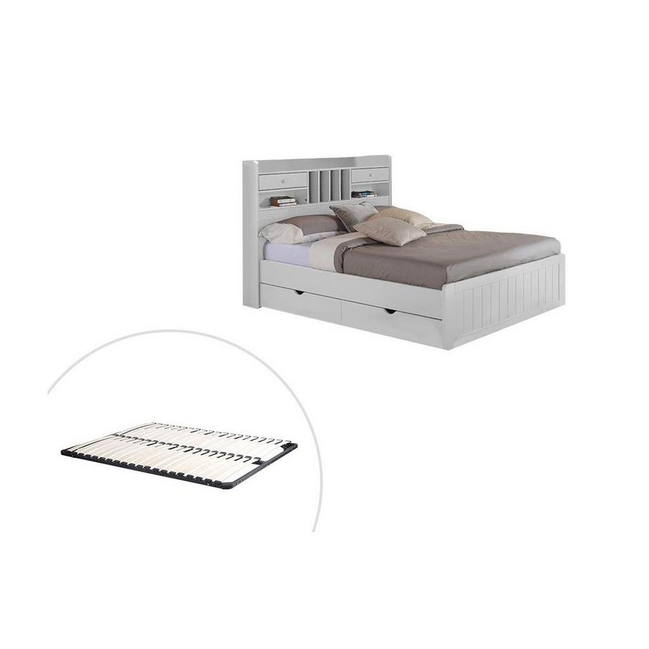 Vente-unique Letto con vani portaoggetti 140 x 190 cm Pino Bianco + Rete - MEDERICK  