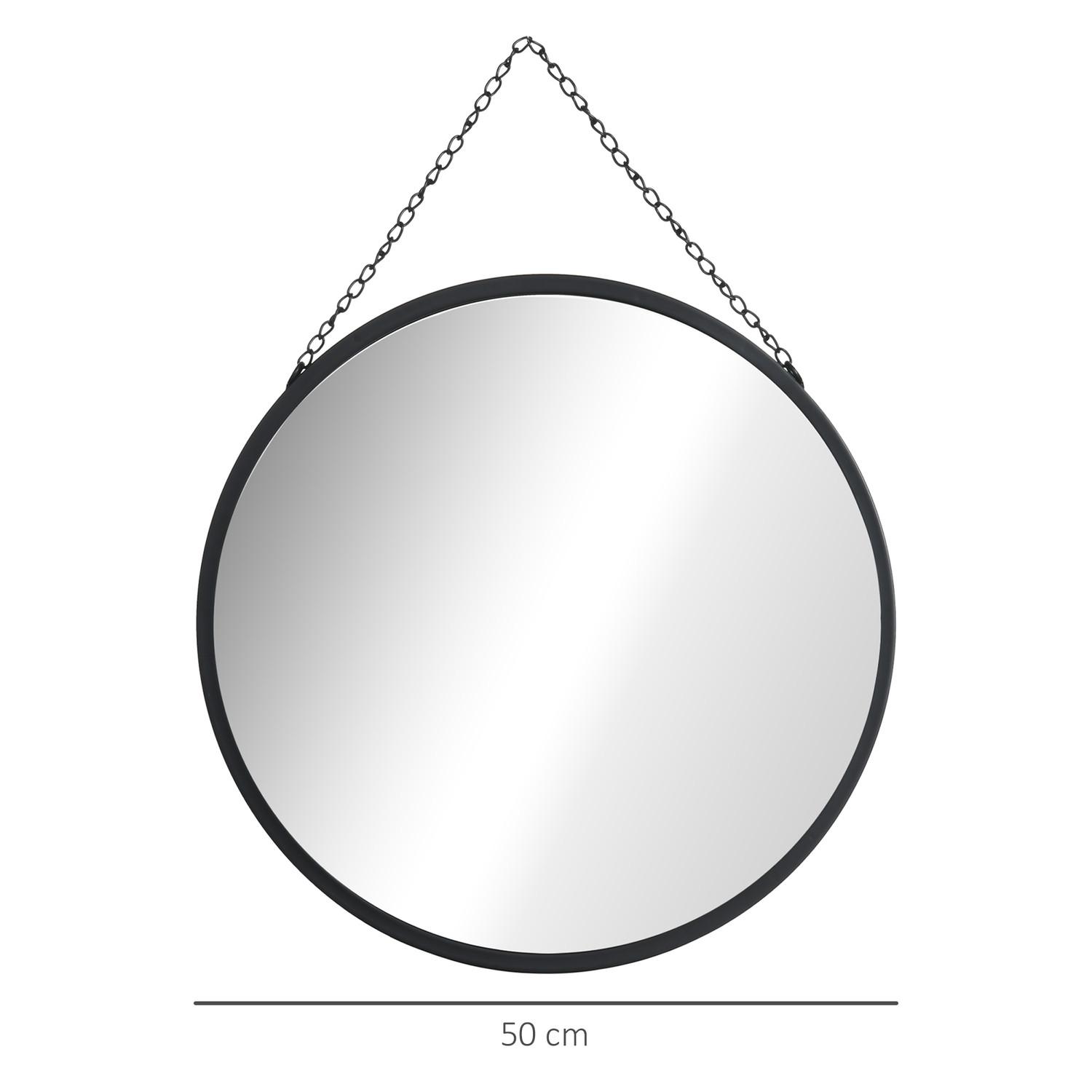 Northio Wandspiegel Schminkspiegel Rundspiegel Ø 50 Cm Mit Dekorativer Aufhängung, Schwarz Metall & Glas  