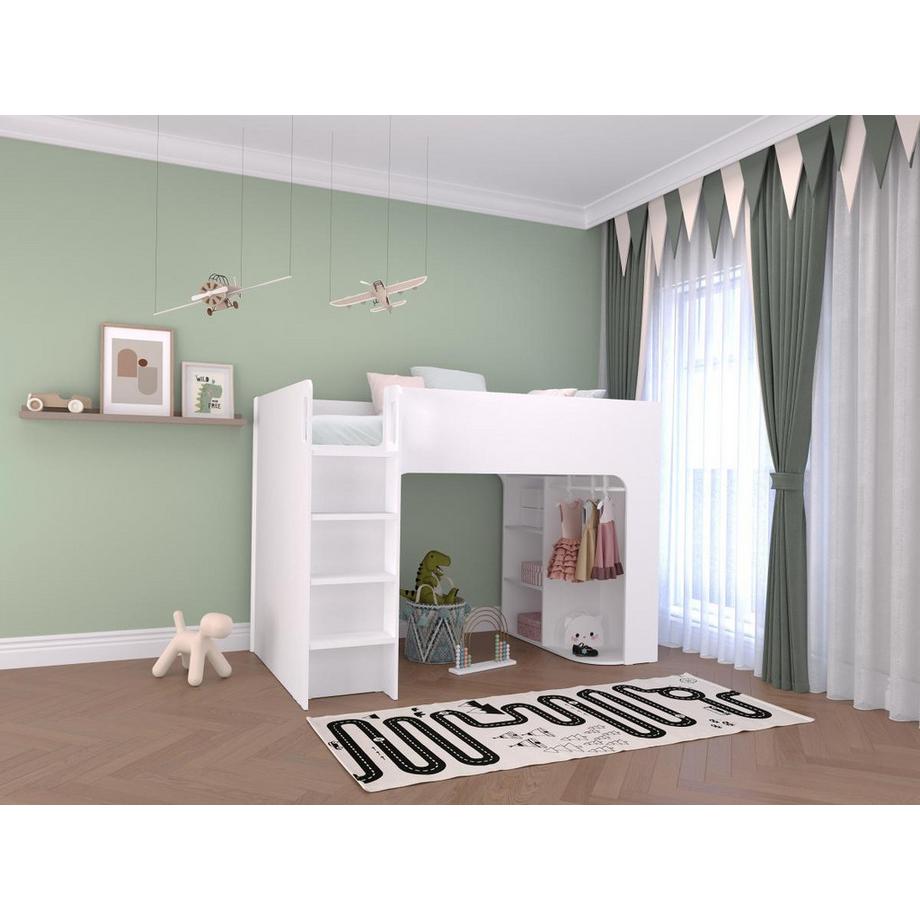 Vente-unique Letto a soppalco 90 x 190 cm Con vani portaoggetti Bianco - COLUMI  