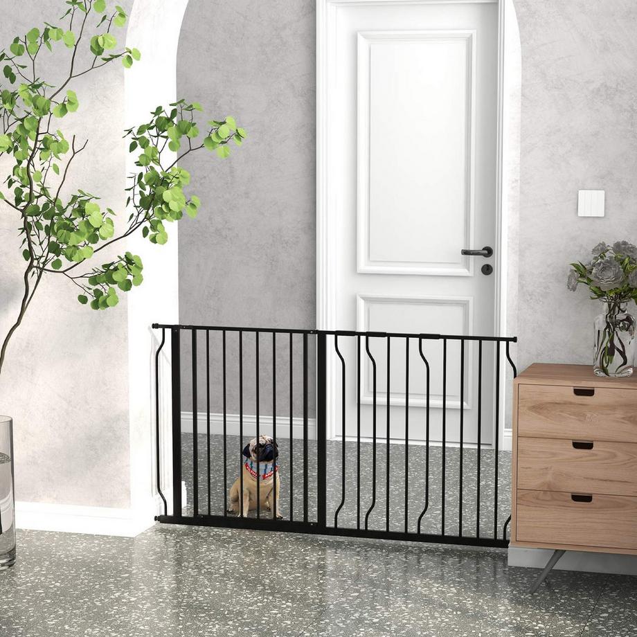 Northio  Barrière pour chien, 75-145 cm, réglable, ouverture 2 voies, double système de verrouillage, installation sans perçage, ABS, acier, noir 