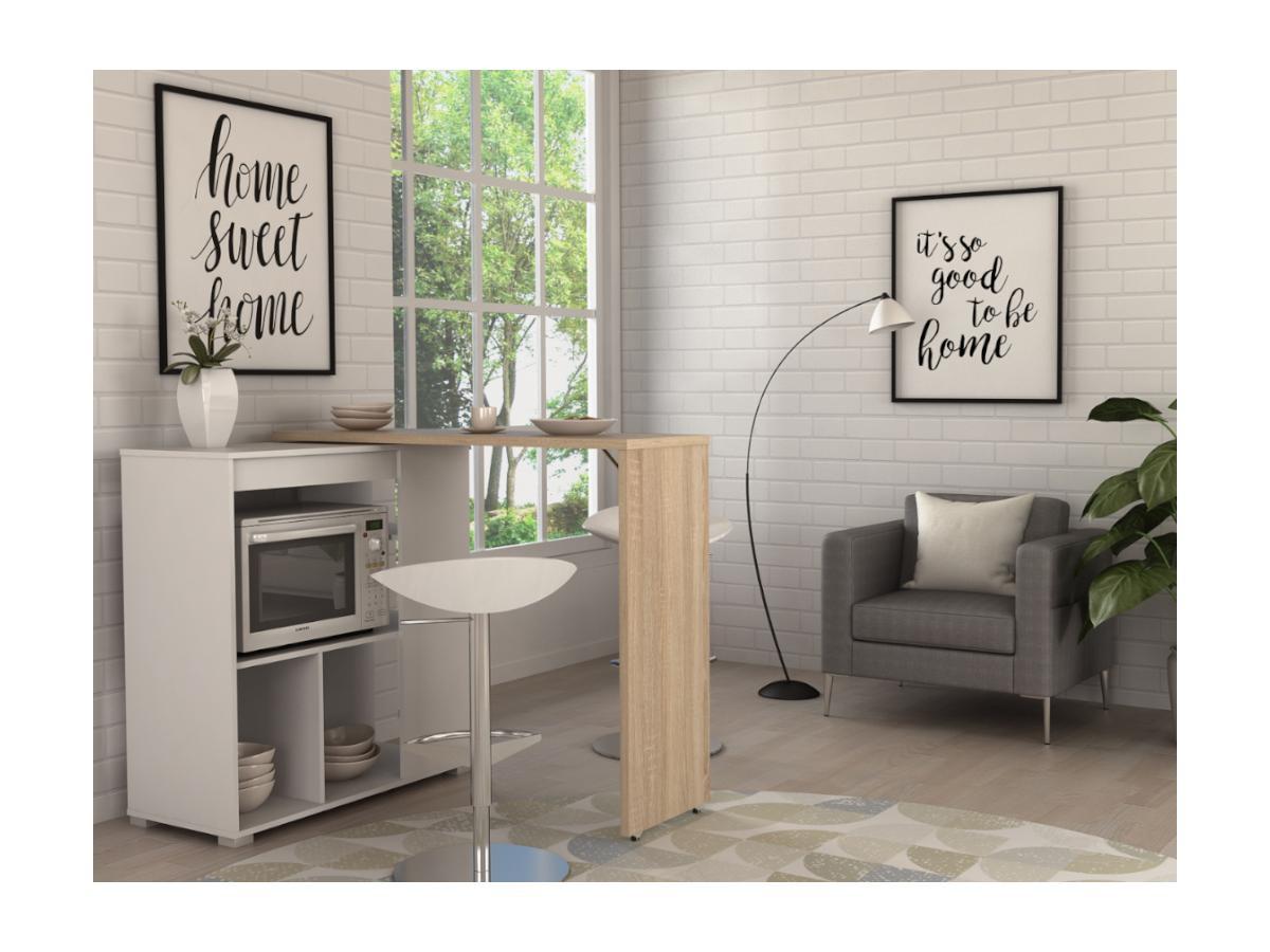 Vente-unique Mobile da bar girevole Bianco e Rovere SATURNE  