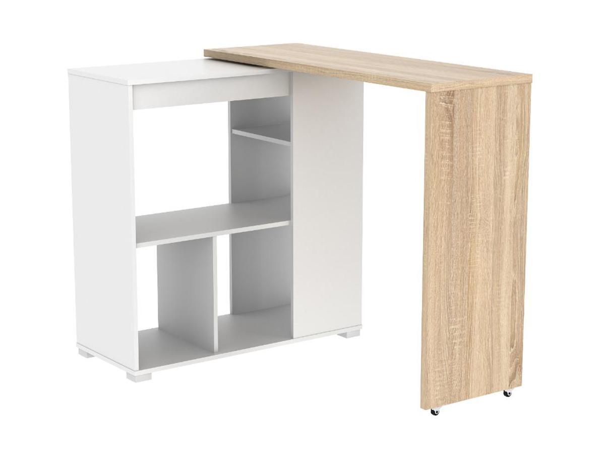 Vente-unique Mobile da bar girevole Bianco e Rovere SATURNE  