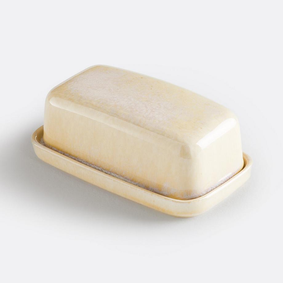 Butterdose aus Steingut mit reaktiver Perlglanzglasur