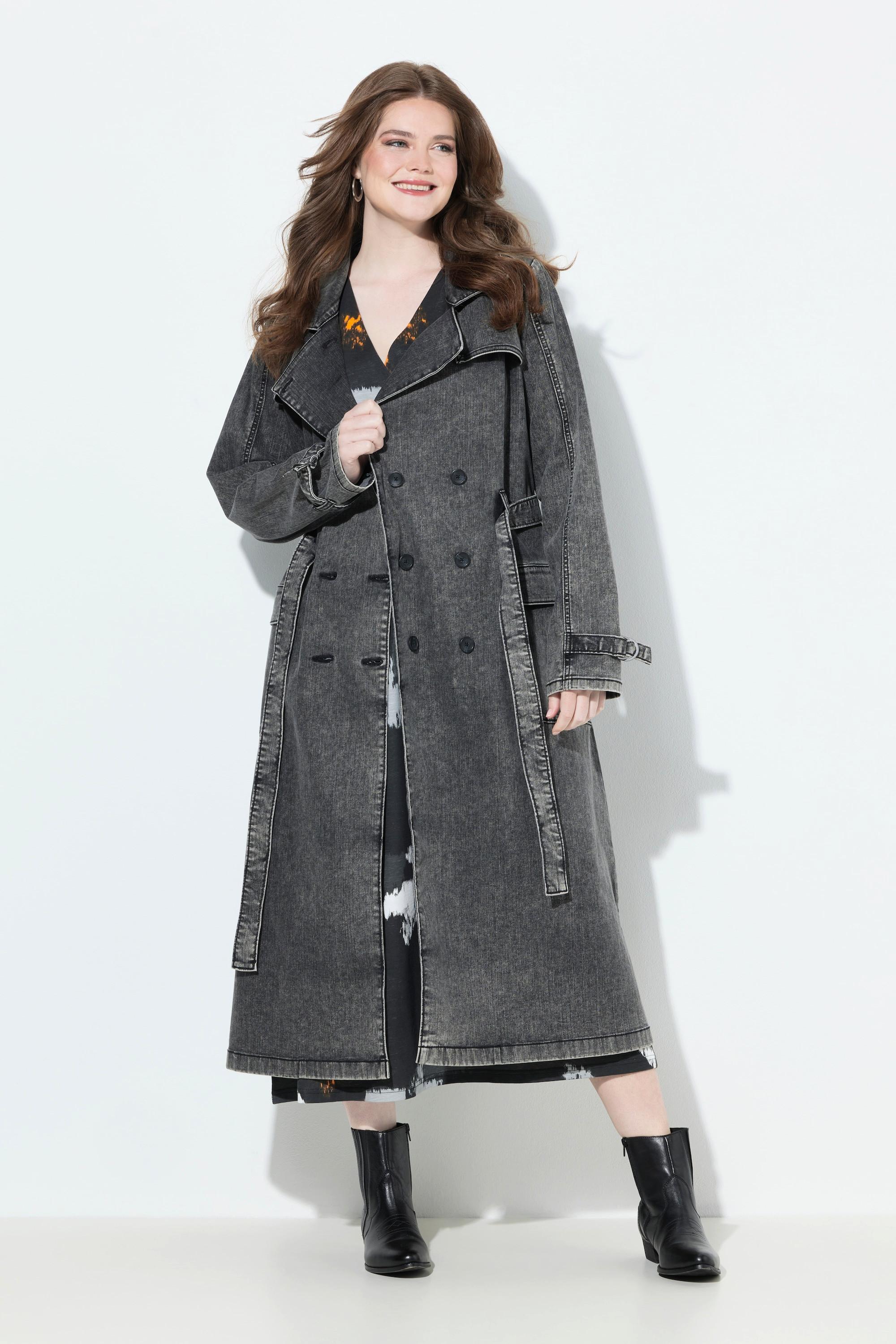 Ulla Popken Jeans Trenchcoat Reverskragen Vintage Doppelreihig  