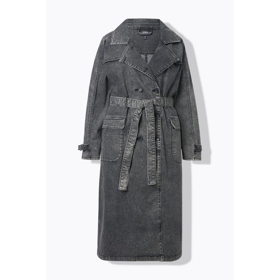 Ulla Popken Trench-coat en jean Col Revers Vintage Double Boutonnage  