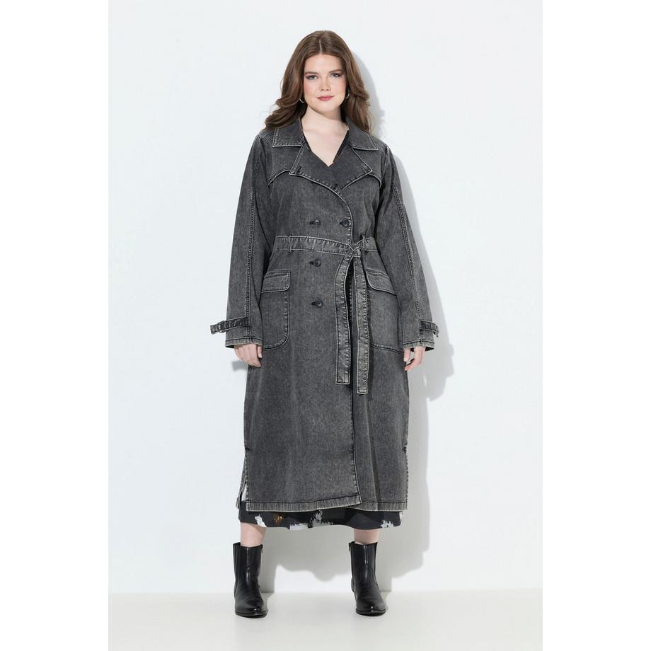 Ulla Popken Trench-coat en jean Col Revers Vintage Double Boutonnage  