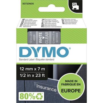 Cassetta nastro DYMO D1 45020 Colore Nastro: Trasparente Colore carattere:Bianco 12 mm 7 m