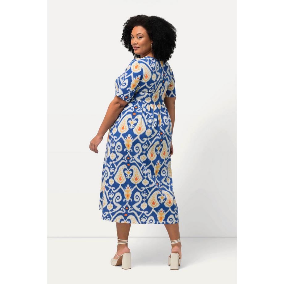 Ulla Popken Abito di jersey Paisley Taglio Svasato Scollo a Girocollo Mezze Maniche  