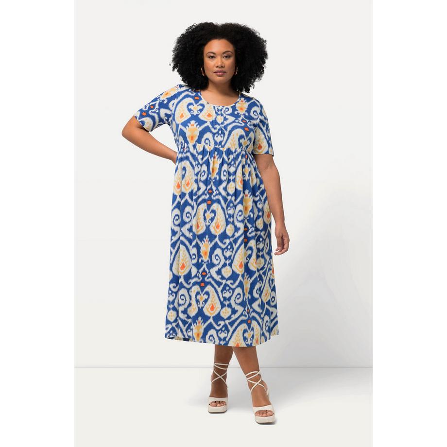 Ulla Popken Abito di jersey Paisley Taglio Svasato Scollo a Girocollo Mezze Maniche  