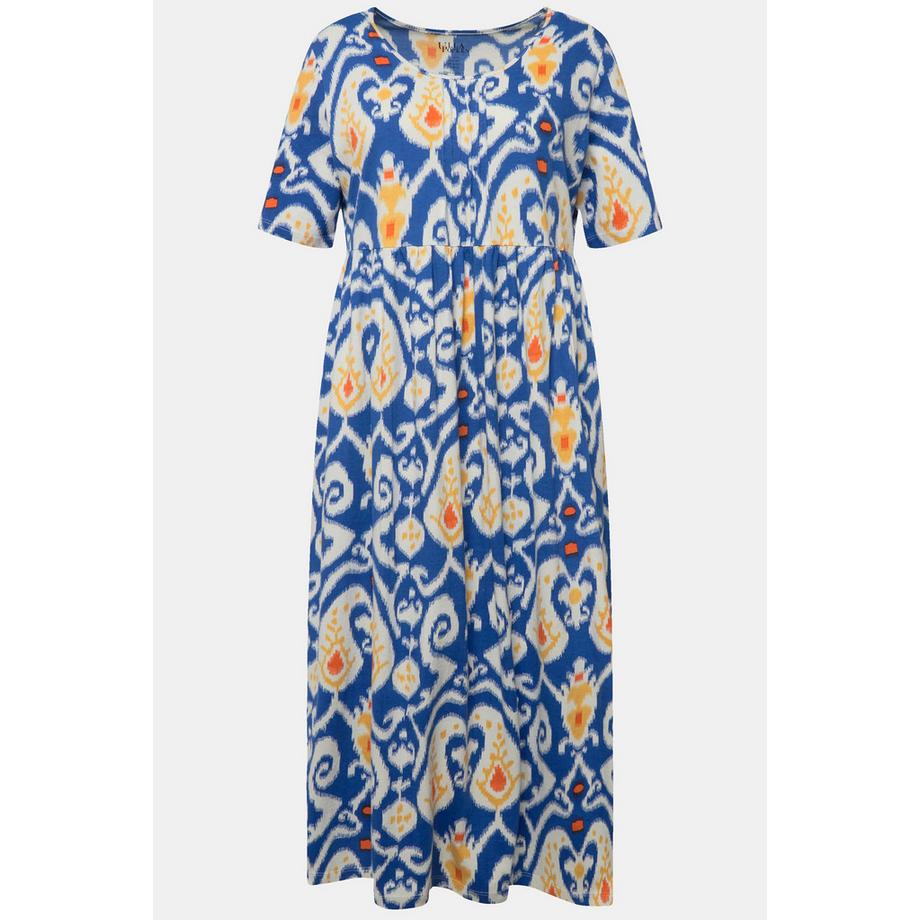 Ulla Popken Abito di jersey Paisley Taglio Svasato Scollo a Girocollo Mezze Maniche  