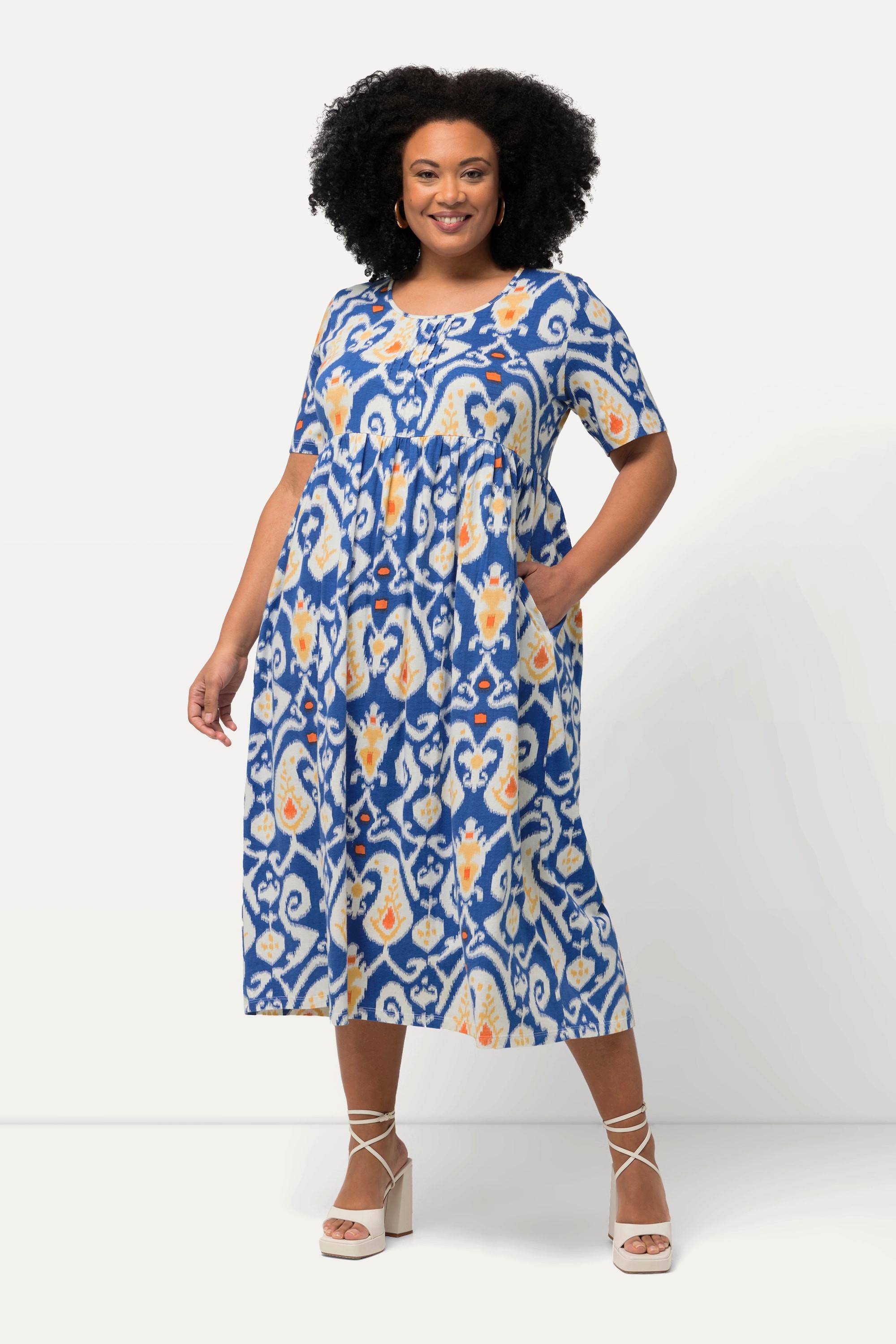 Ulla Popken  Jerseykleid, Paisley, A-Linie, Rundhals, Halbarm 