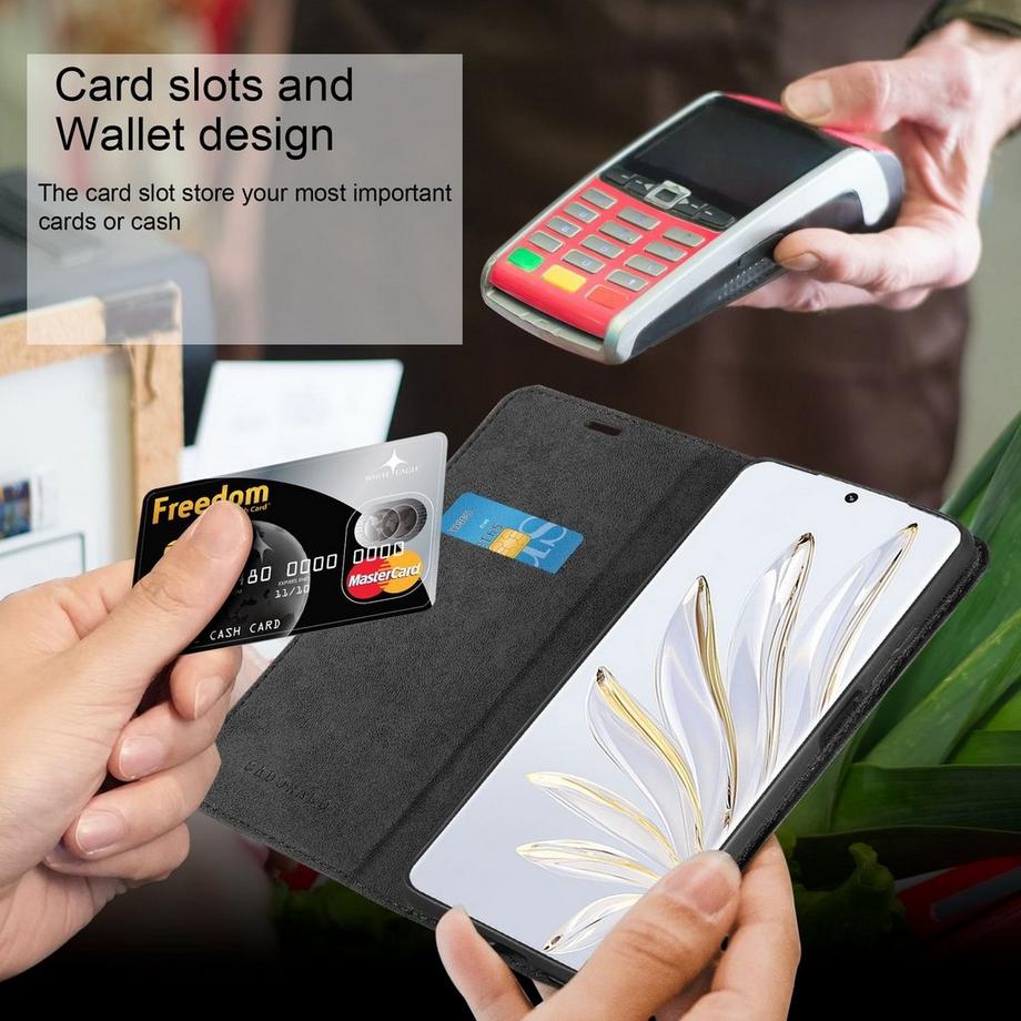 Cadorabo  Hülle für Honor 70 in NACHT SCHWARZ - Schutzhülle mit Magnetverschluss, Standfunktion und Kartenfach 