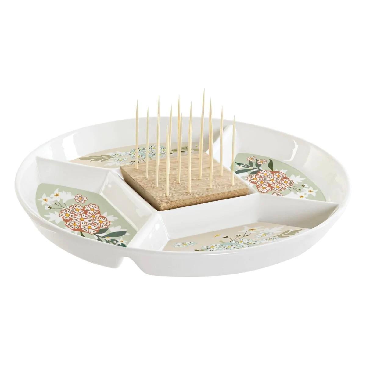 Northio Assiette Snack avec 5 Sections et Cure-Dents - Ronde  