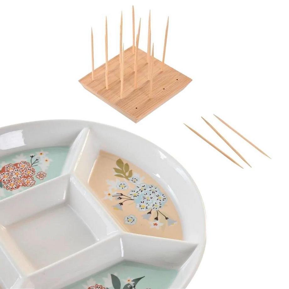 Northio Piatto Snack con 5 Sezioni e Stuzzicadenti - Rotondo  