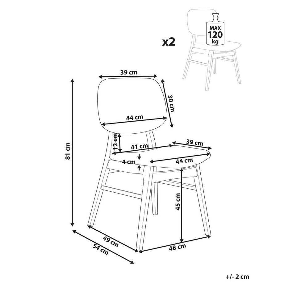 Beliani Lot de 2 chaises de salle à manger en Bois d'hévéa  ELAINE  