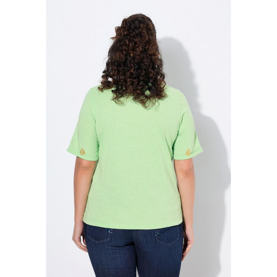 Ulla Popken T-Shirt Palmen Print Tunnelzug Herzausschnitt Halbarm  