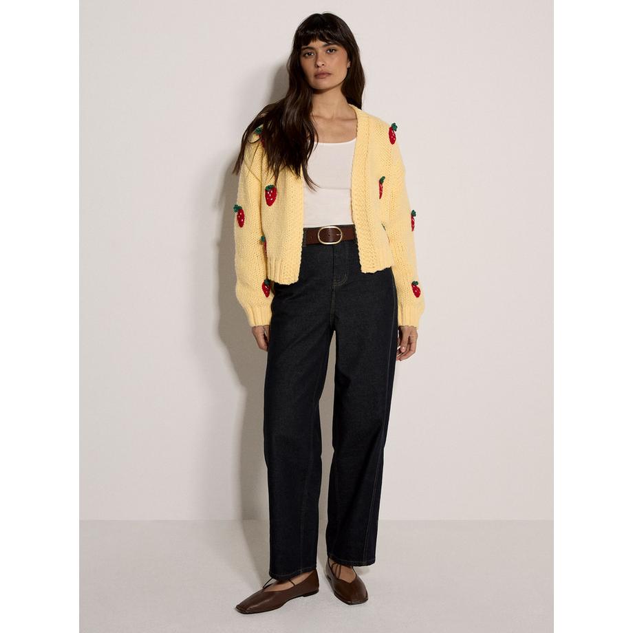 APRICOT Cardigan Maglia Grossa Motivo Fragole  