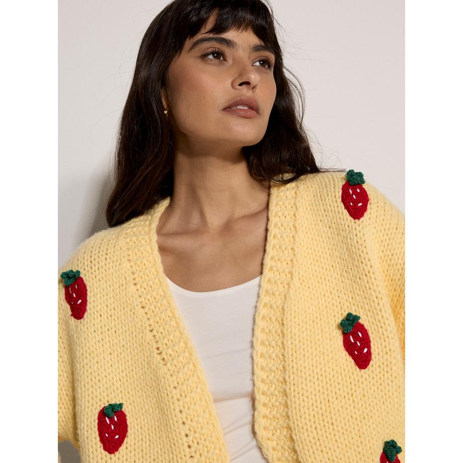 APRICOT Cardigan Maglia Grossa Motivo Fragole  