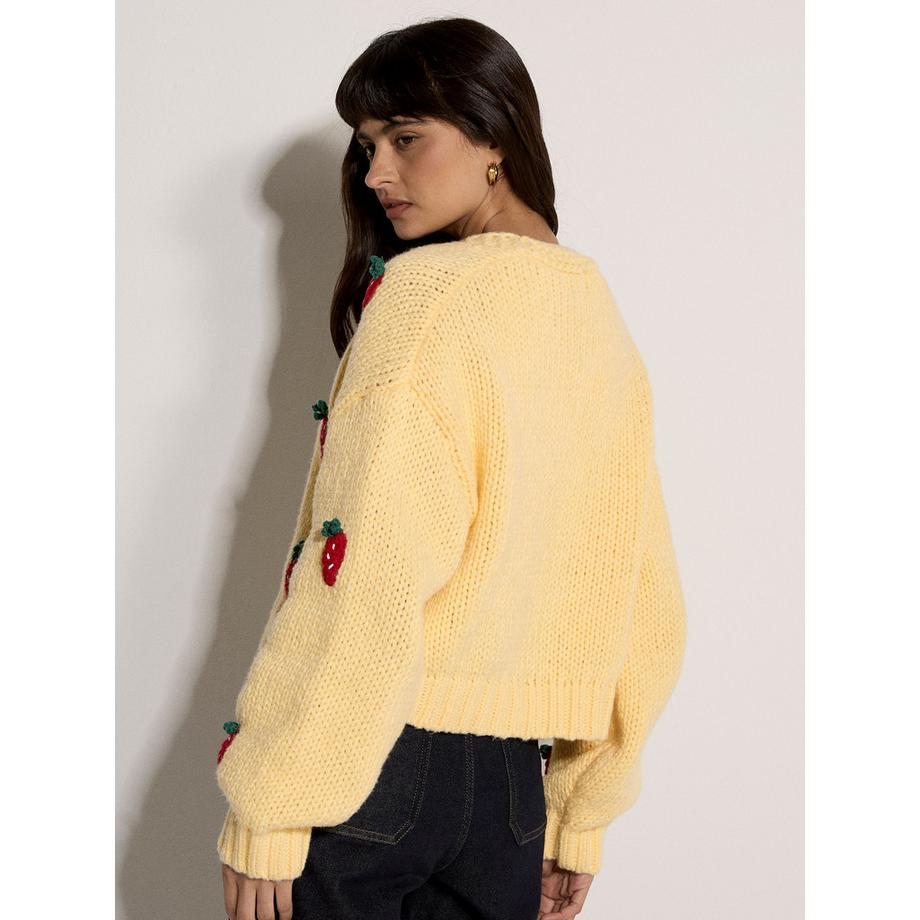 APRICOT Cardigan Maglia Grossa Motivo Fragole  