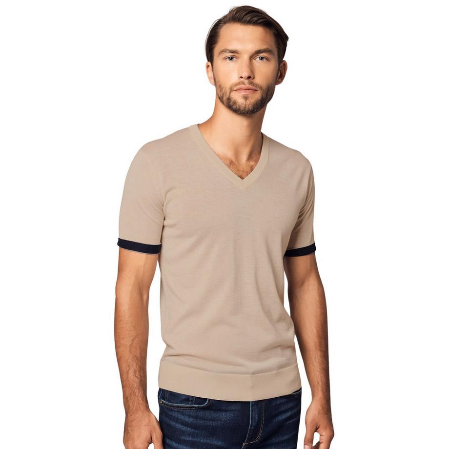 T-shirt a maniche corte in cashmere a righe