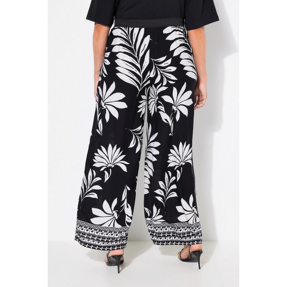 Ulla Popken Pantaloni Fiori Taglio Gamba Dritto Largo Cintura Elastica  