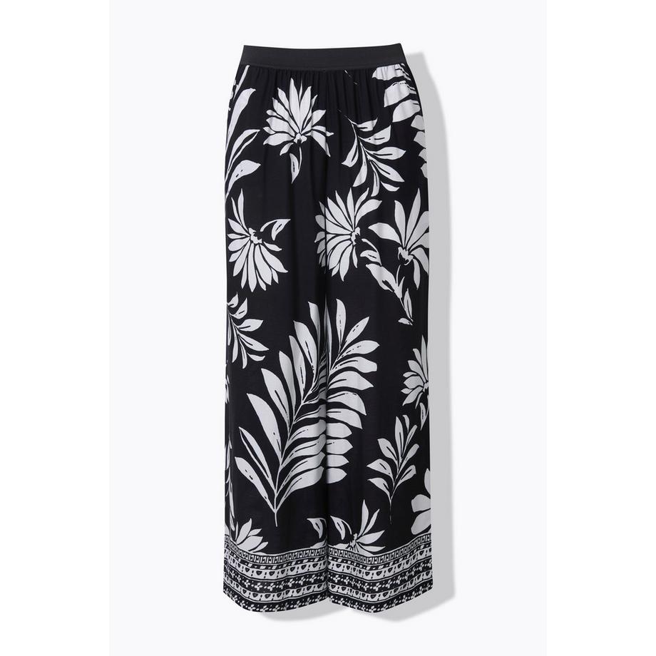 Ulla Popken Pantaloni Fiori Taglio Gamba Dritto Largo Cintura Elastica  