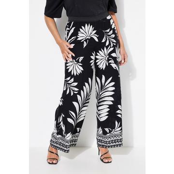 Pantaloni con fiori, taglio della gamba dritto e ampio e cintura elastica