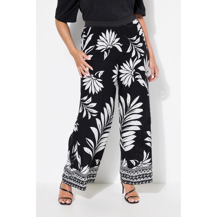 Ulla Popken Pantaloni Fiori Taglio Gamba Dritto Largo Cintura Elastica  