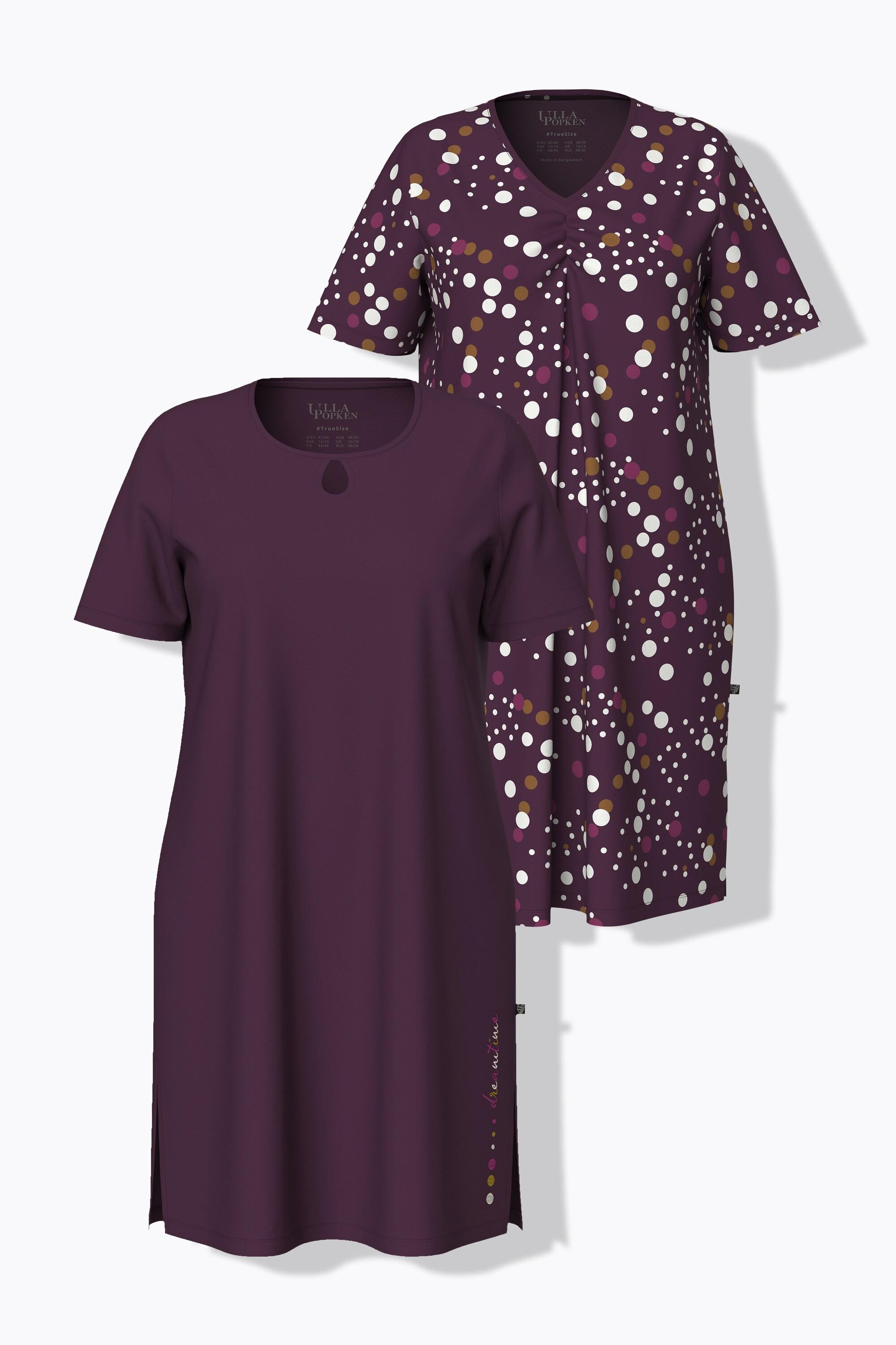 Ulla Popken Confezione Doppia Pallini Scollo Girocollo Scollo V Mezze Maniche Camicie da Notte  