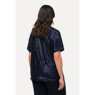 Ulla Popken  T-shirt oversized à paillettes, décolleté en V et manches courtes 