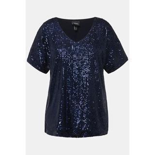 Ulla Popken  T-shirt oversized à paillettes, décolleté en V et manches courtes 