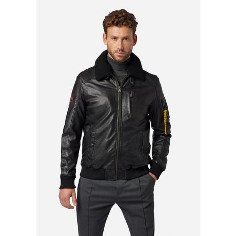 RICANO  Veste en cuir pour hommes TG-1011 - Style aviateur avec col en fourrure de mouton 