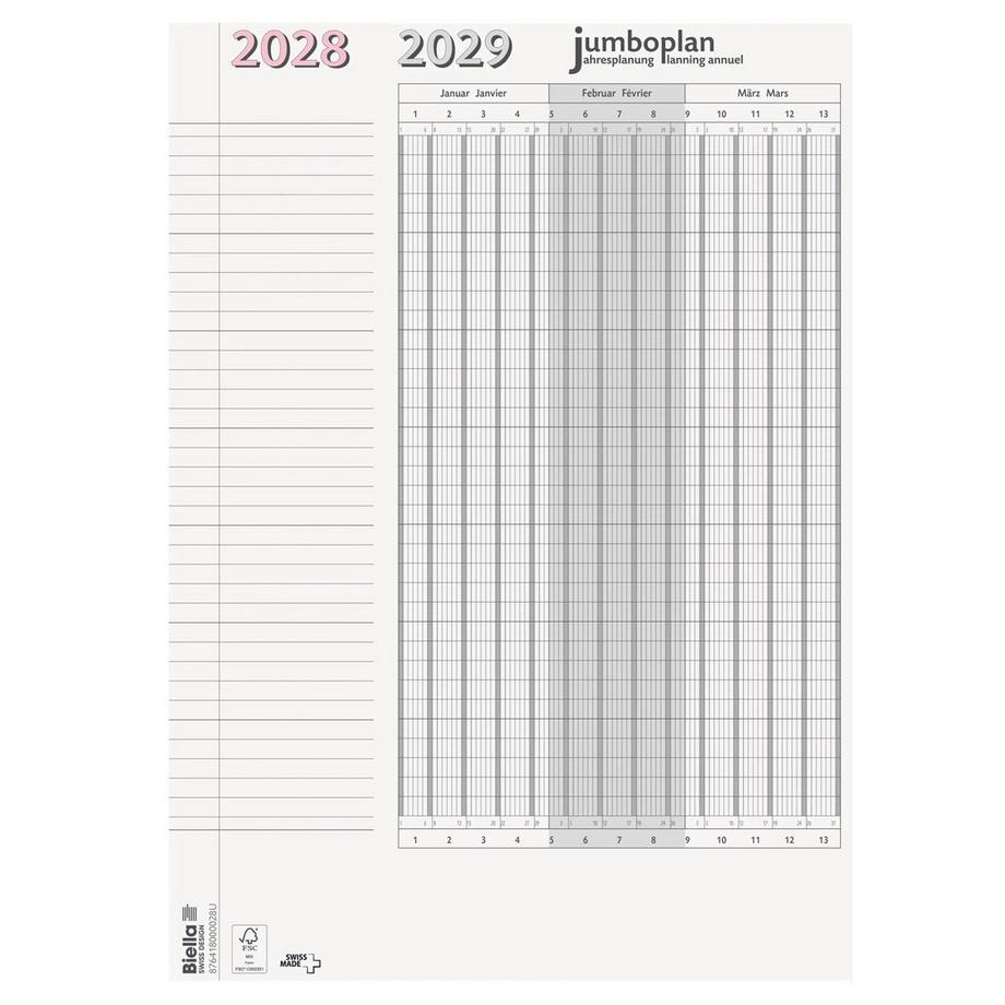 Biella Jahres-Wandplaner Jumboplan 2028  